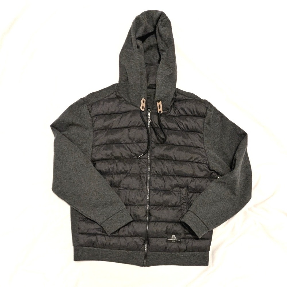STS Ranchwear Mens Small Hybrid Puffer Full Zip Hoodie Jacket Charcoal Black